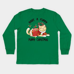 Have a Furry Purry Christmas, Cute Adorable Cat Design for Christmas or Xmas Kids Long Sleeve T-Shirt